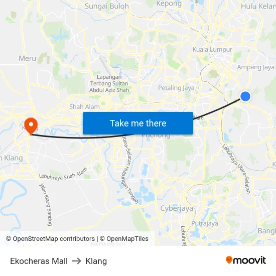 Ekocheras Mall to Klang map