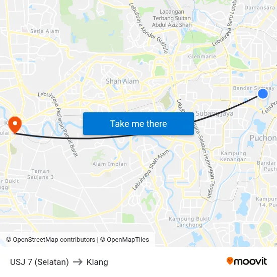 USJ 7 (Selatan) to Klang map