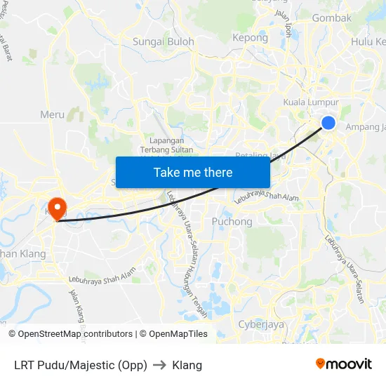 LRT Pudu/Majestic (Opp) to Klang map
