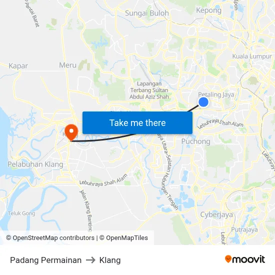 Padang Permainan to Klang map