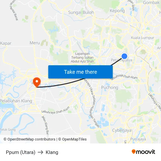 Ppum (Utara) to Klang map
