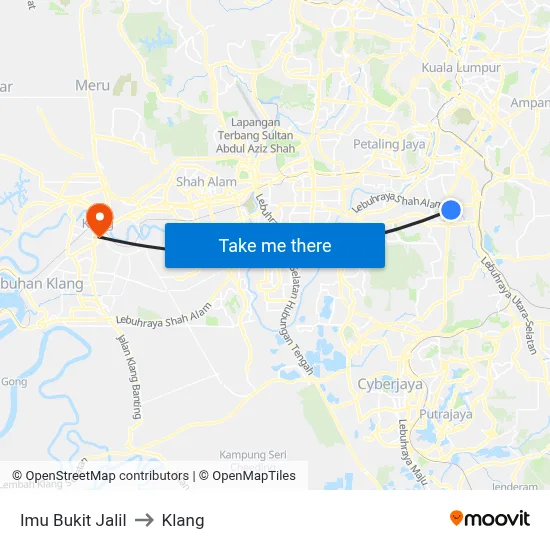 Imu Bukit Jalil to Klang map