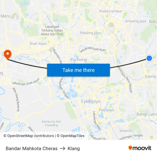 Bandar Mahkota Cheras to Klang map