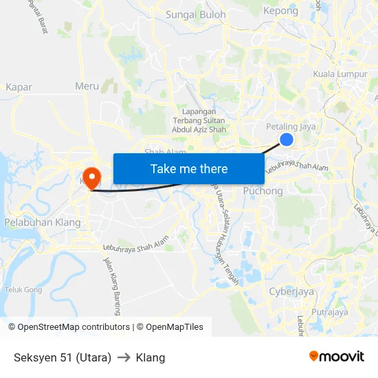 Seksyen 51 (Utara) to Klang map