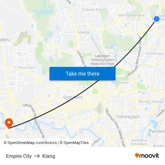 Empire City to Klang map