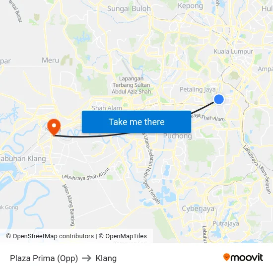 Plaza Prima (Opp) to Klang map