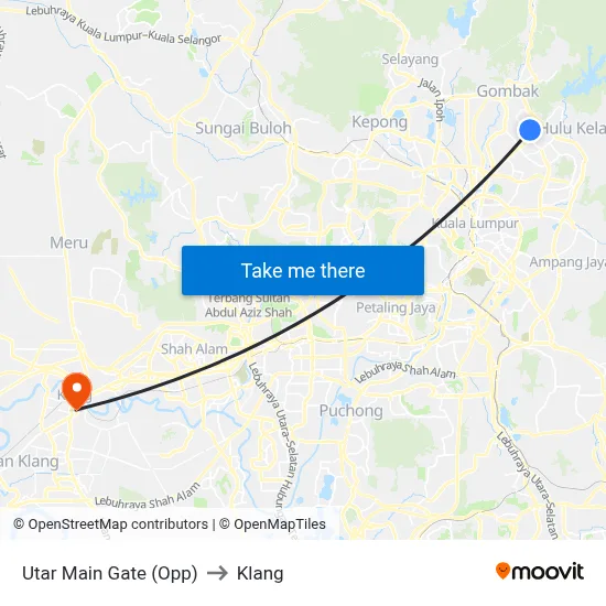 Utar Main Gate (Opp) to Klang map