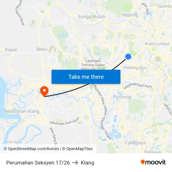 Perumahan Seksyen 17/26 to Klang map