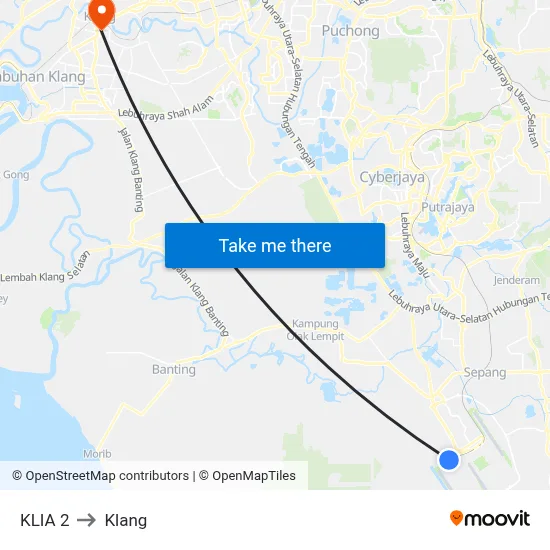 KLIA 2 to Klang map