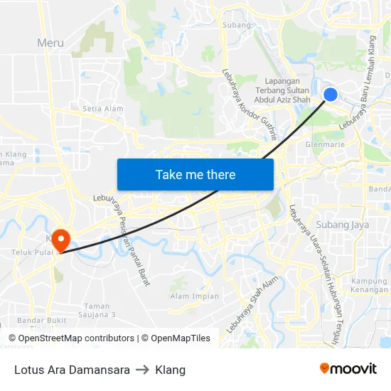 Lotus Ara Damansara to Klang map