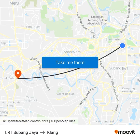 LRT Subang Jaya to Klang map