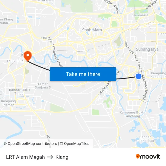 LRT Alam Megah to Klang map