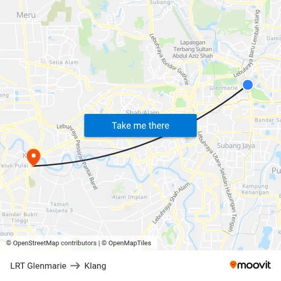 LRT Glenmarie to Klang map