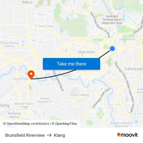 Brunsfield Riverview to Klang map