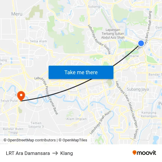 LRT Ara Damansara to Klang map