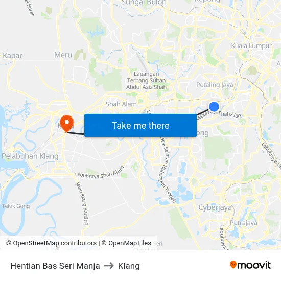 Hentian Bas Seri Manja to Klang map