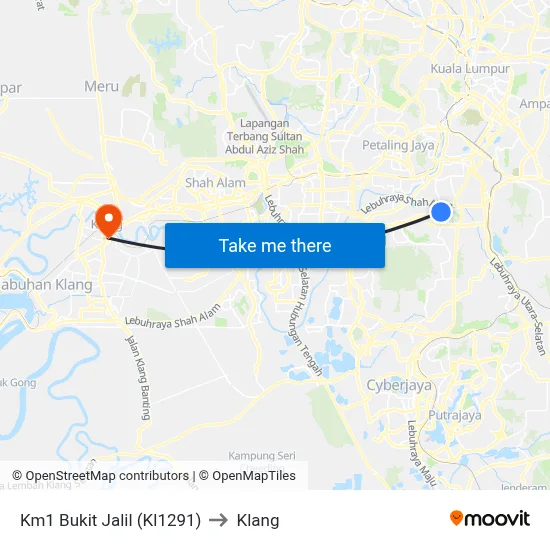 Km1 Bukit Jalil (Kl1291) to Klang map
