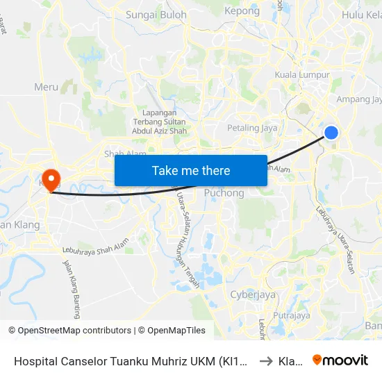 Hospital Canselor Tuanku Muhriz UKM (Kl1983) to Klang map