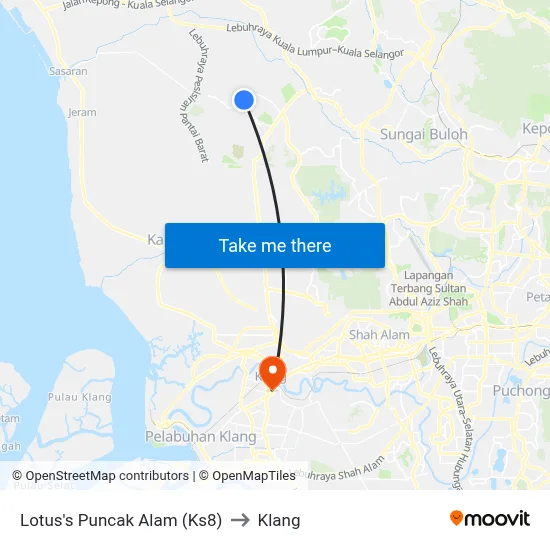 Lotus's Puncak Alam (Ks8) to Klang map