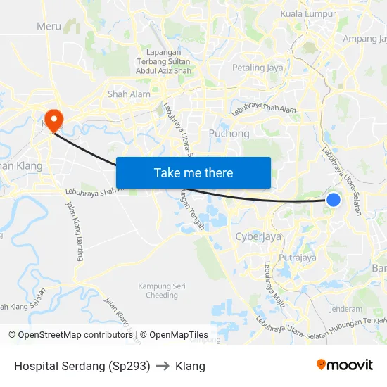 Hospital Serdang (Sp293) to Klang map