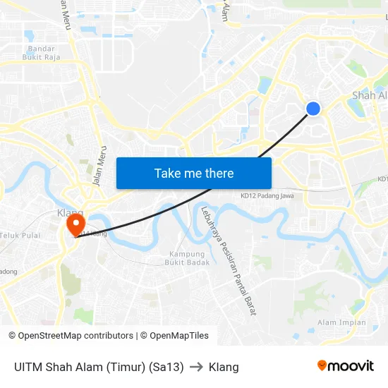 UITM Shah Alam (Timur) (Sa13) to Klang map