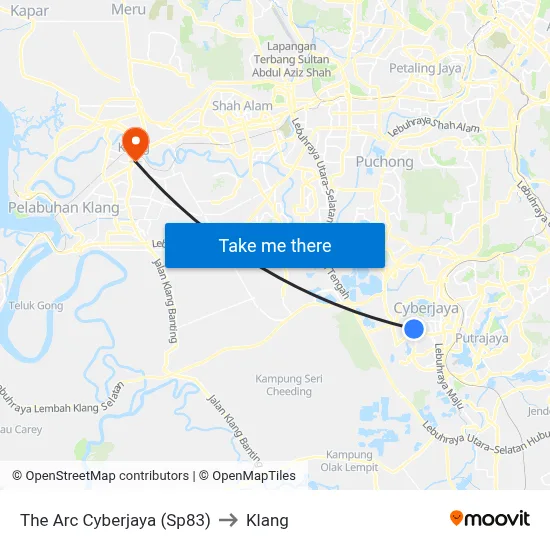 The Arc Cyberjaya (Sp83) to Klang map