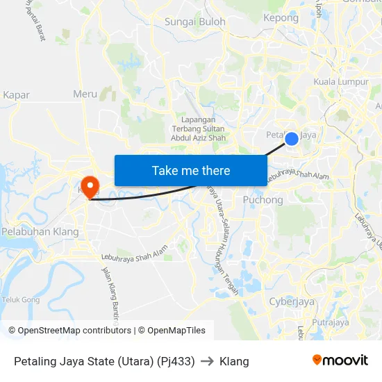 Petaling Jaya State (Utara) (Pj433) to Klang map