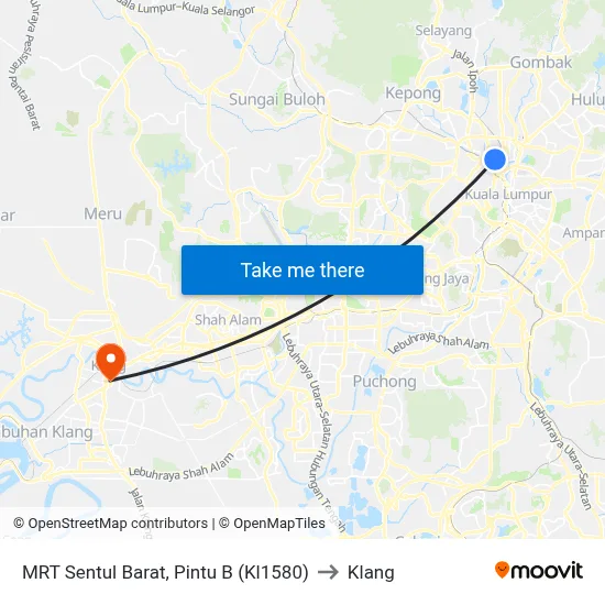 MRT Sentul Barat, Pintu B (Kl1580) to Klang map