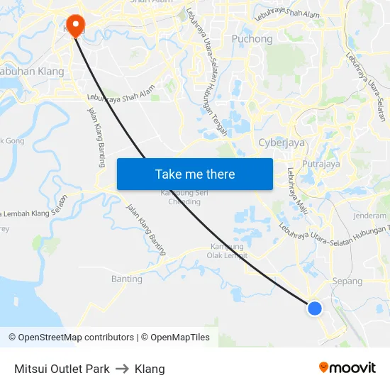 Mitsui Outlet Park to Klang map