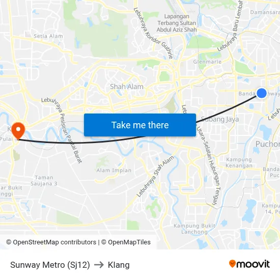 Sunway Metro (Sj12) to Klang map