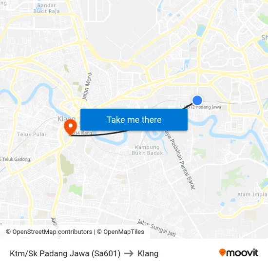 Ktm/Sk Padang Jawa (Sa601) to Klang map