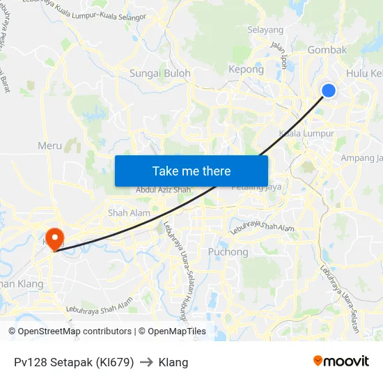 Pv128 Setapak (Kl679) to Klang map