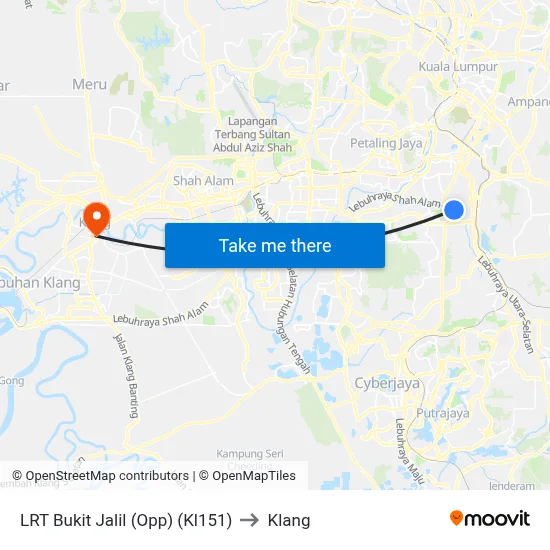 LRT Bukit Jalil (Opp) (Kl151) to Klang map