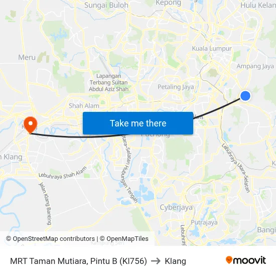 MRT Taman Mutiara, Pintu B (Kl756) to Klang map