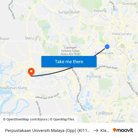Perpustakaan Universiti Malaya (Opp) (Kl1109) to Klang map