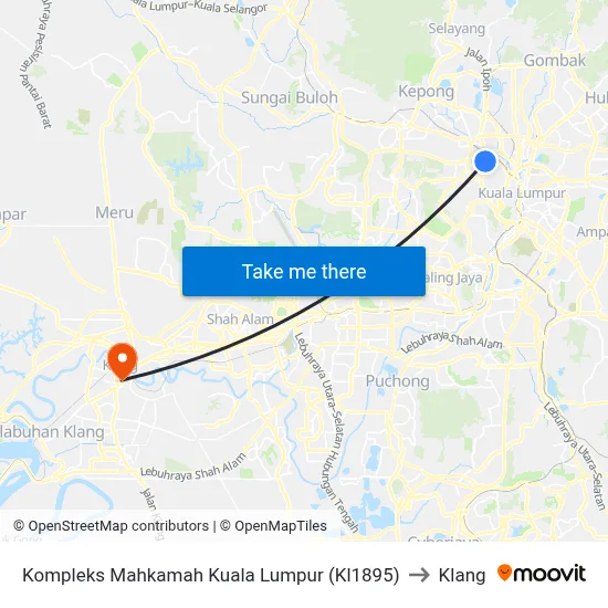 Kompleks Mahkamah Kuala Lumpur (Kl1895) to Klang map