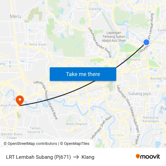 LRT Lembah Subang (Pj671) to Klang map