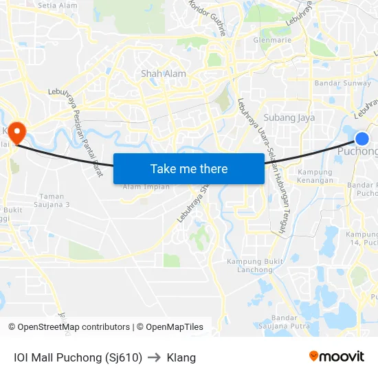 IOI Mall Puchong (Sj610) to Klang map