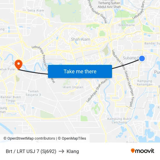 Brt / LRT USJ 7 (Sj692) to Klang map