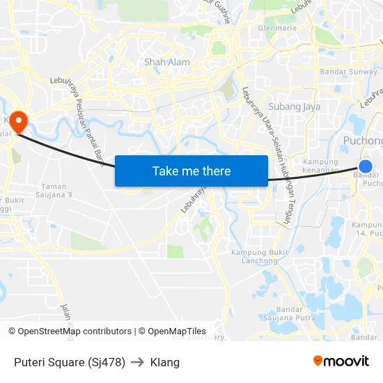 Puteri Square (Sj478) to Klang map