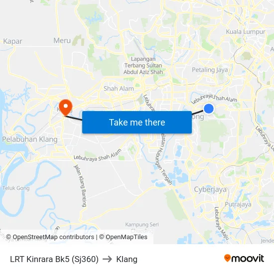 LRT Kinrara Bk5 (Sj360) to Klang map