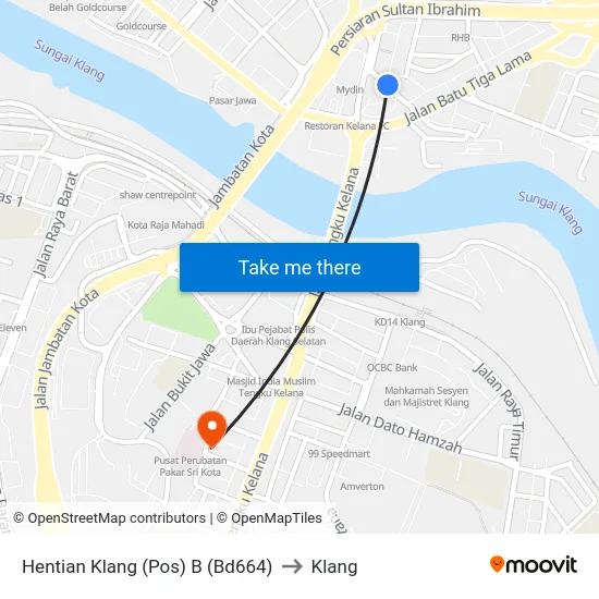 Hentian Klang (Pos) B (Bd664) to Klang map