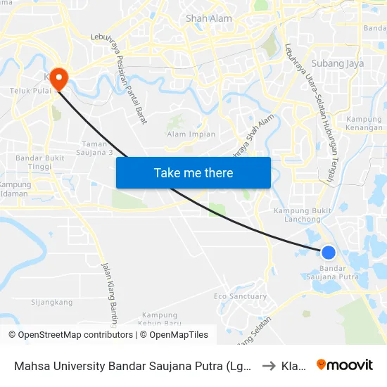 Mahsa University Bandar Saujana Putra (Lg24) to Klang map