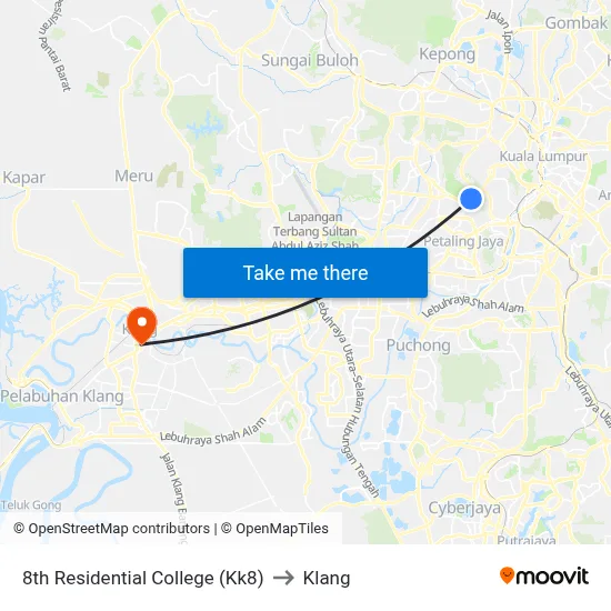 8th Residential College (Kk8) to Klang map