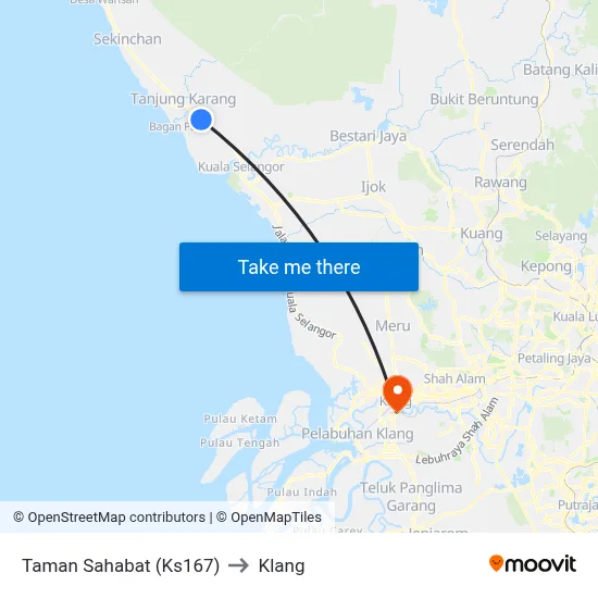 Taman Sahabat (Ks167) to Klang map