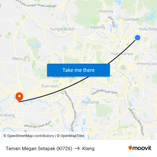 Taman Megan Setapak (Kl726) to Klang map