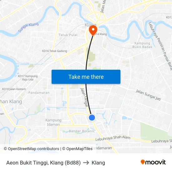Aeon Bukit Tinggi, Klang (Bd88) to Klang map