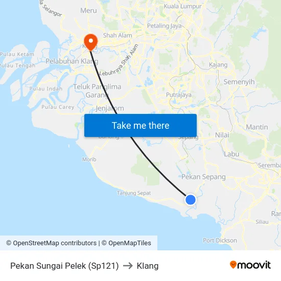 Pekan Sungai Pelek (Sp121) to Klang map