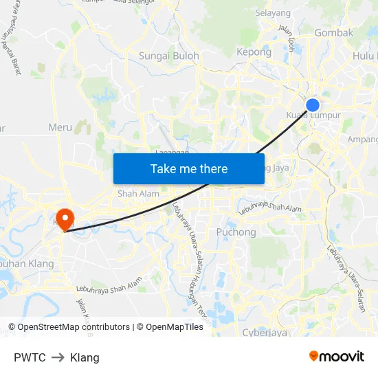 PWTC to Klang map