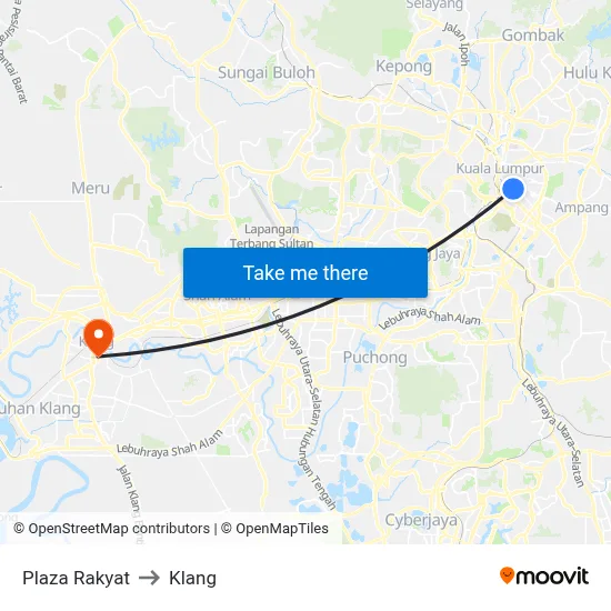 Plaza Rakyat to Klang map